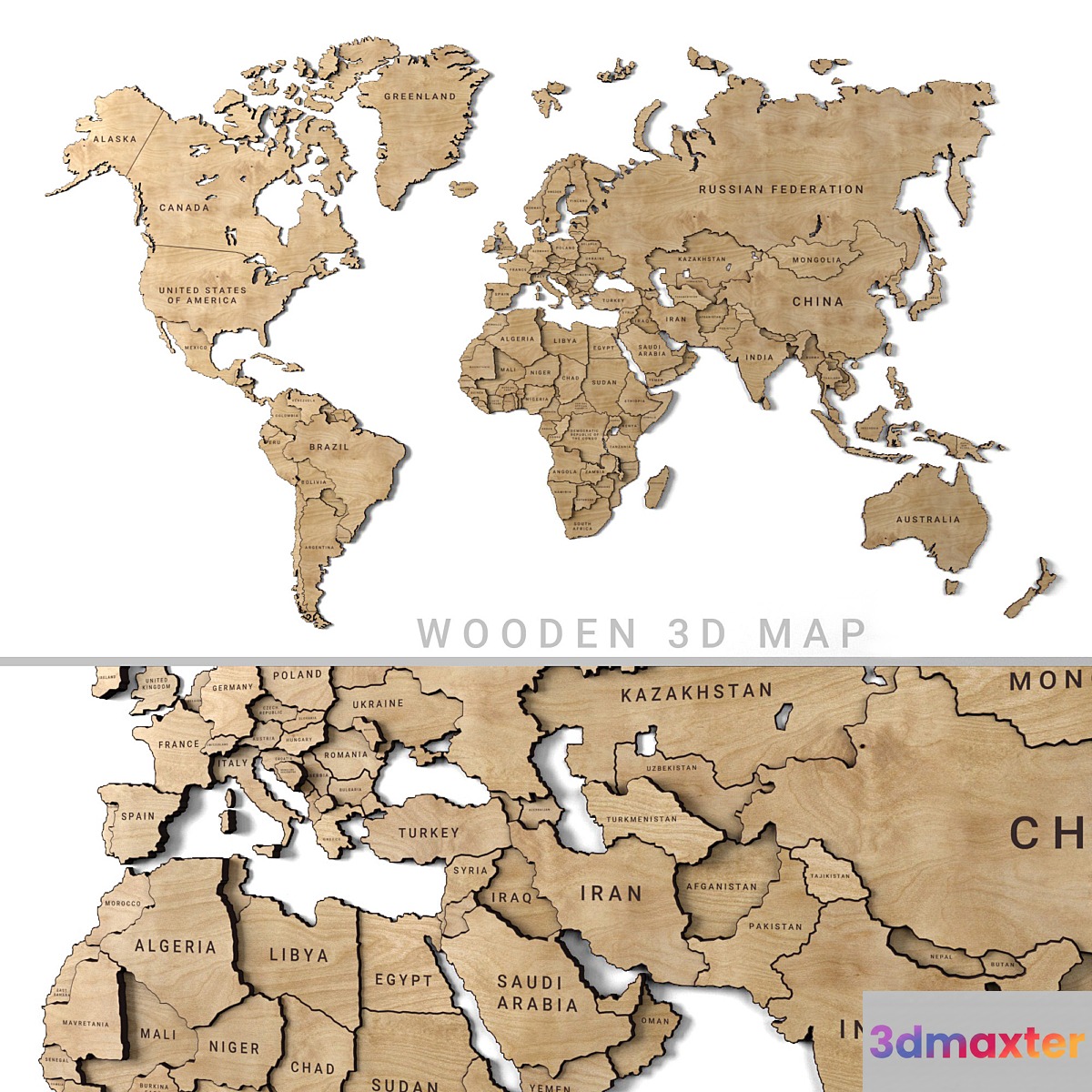 Wooden panel - world map