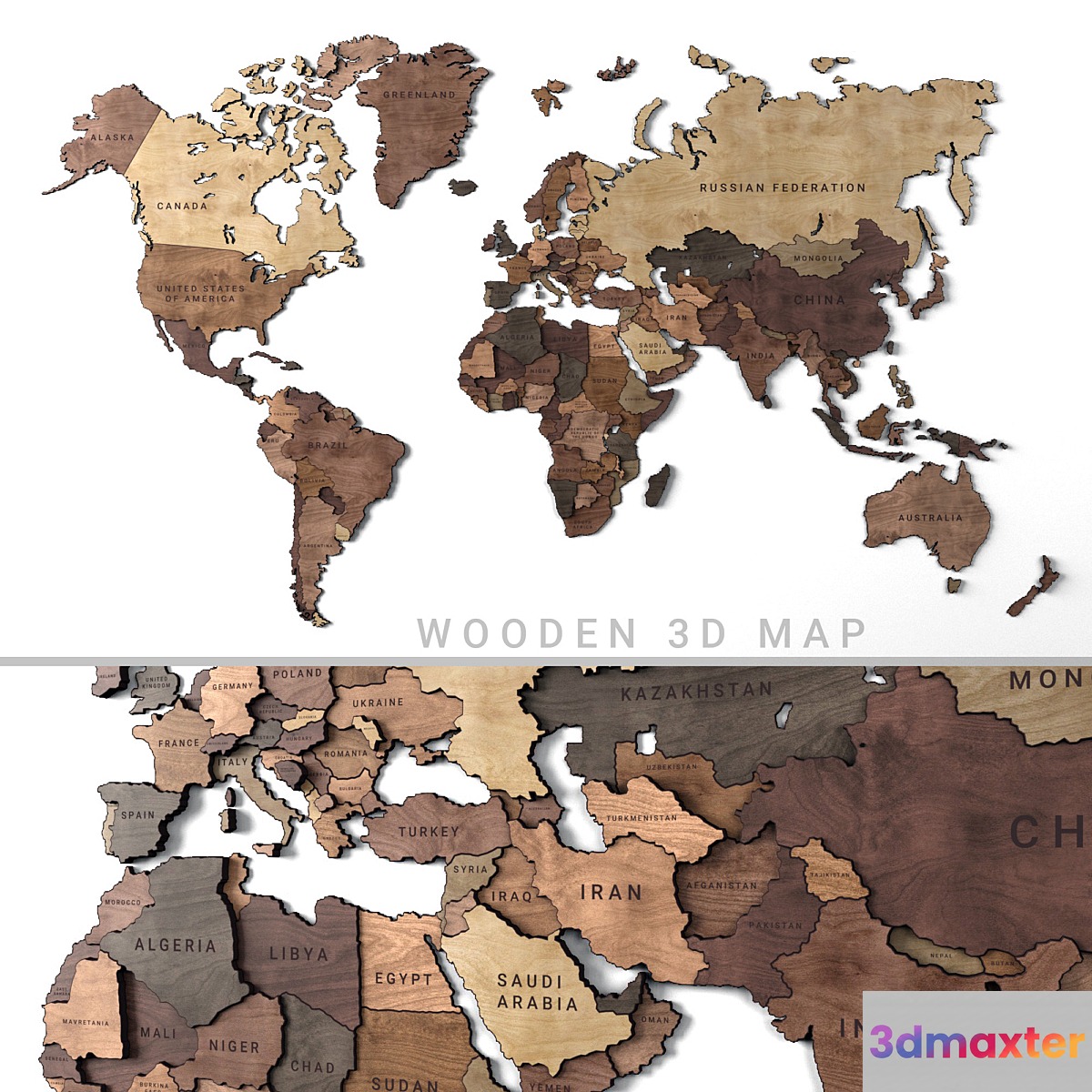 Wooden panel - world map 2