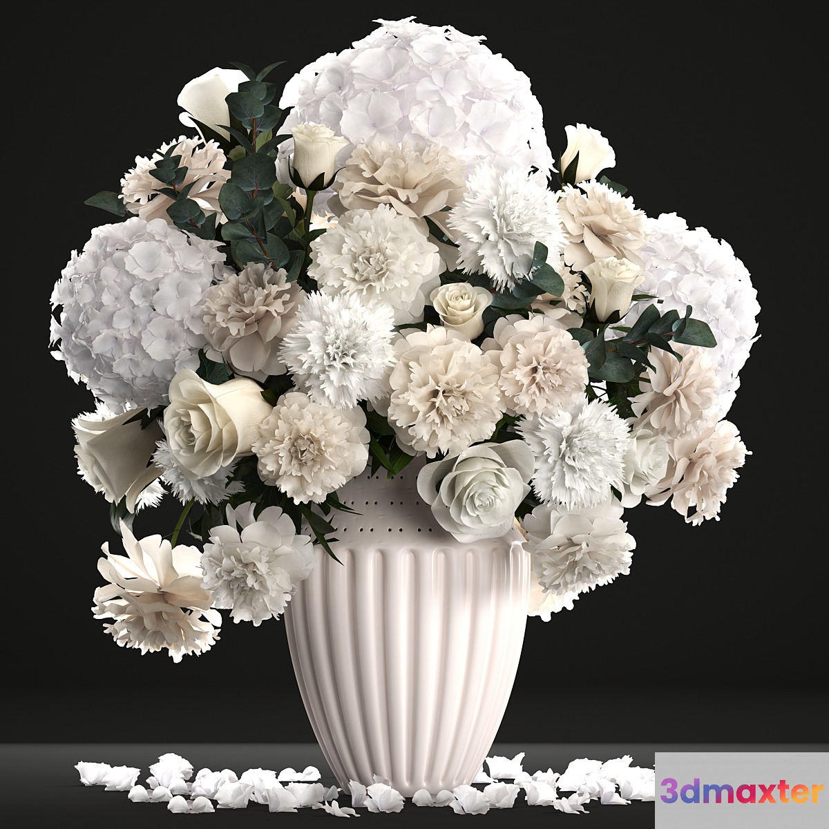 Bouquet of flowers 62. White hydrangea vase peonies eucalyptus carnation luxury decor table decoration