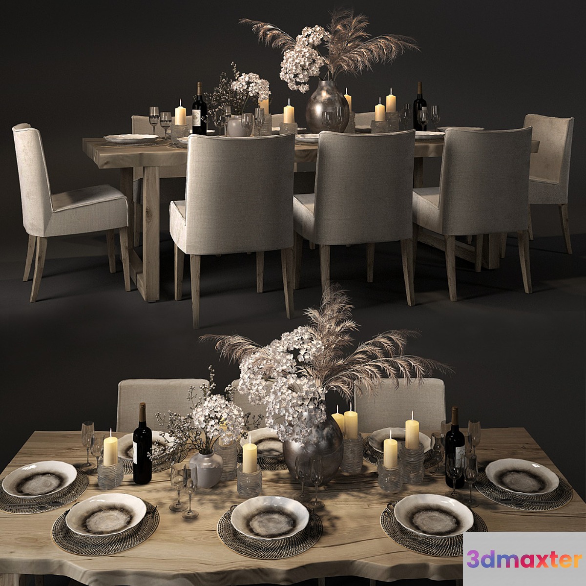 Table with slabs with Pottery Barn chairs and Crate and Barrel 3D Max