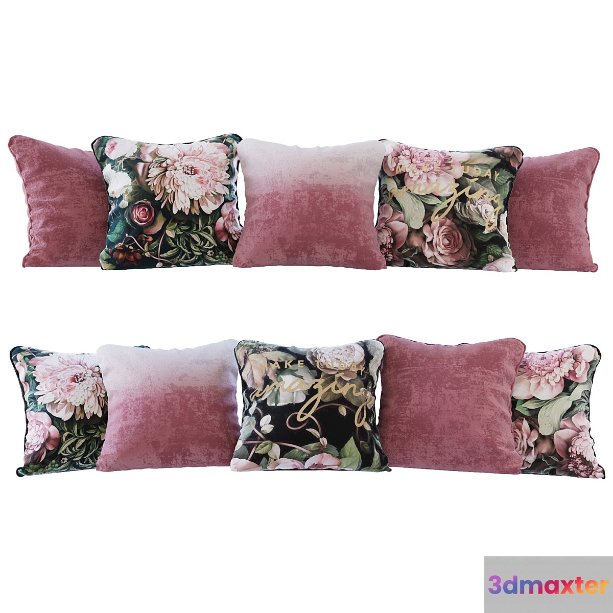 Set of cushions cherry gradient and flowers 02 (Pillows cherry gradient and flowers 02 YOU)