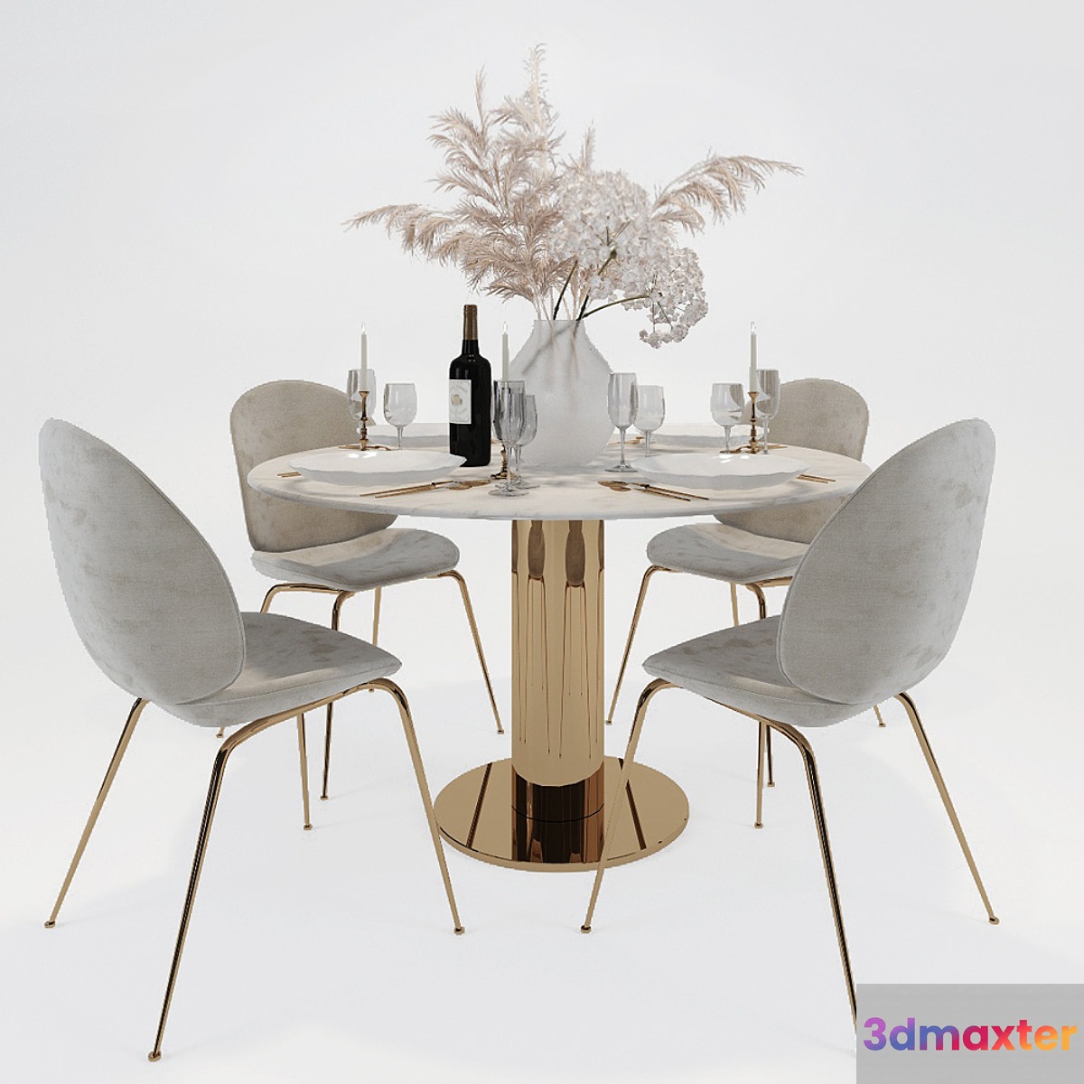 Table and chairs Gubi 3D Max