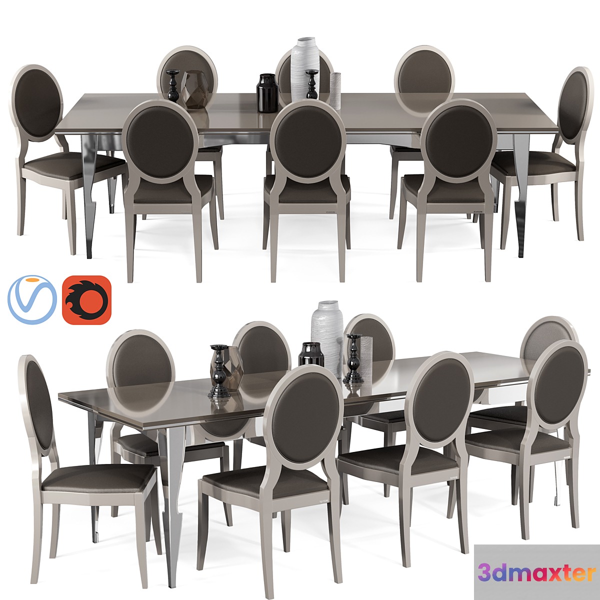 Table and chairs Scavolini Exclusiva with decor 3D Max