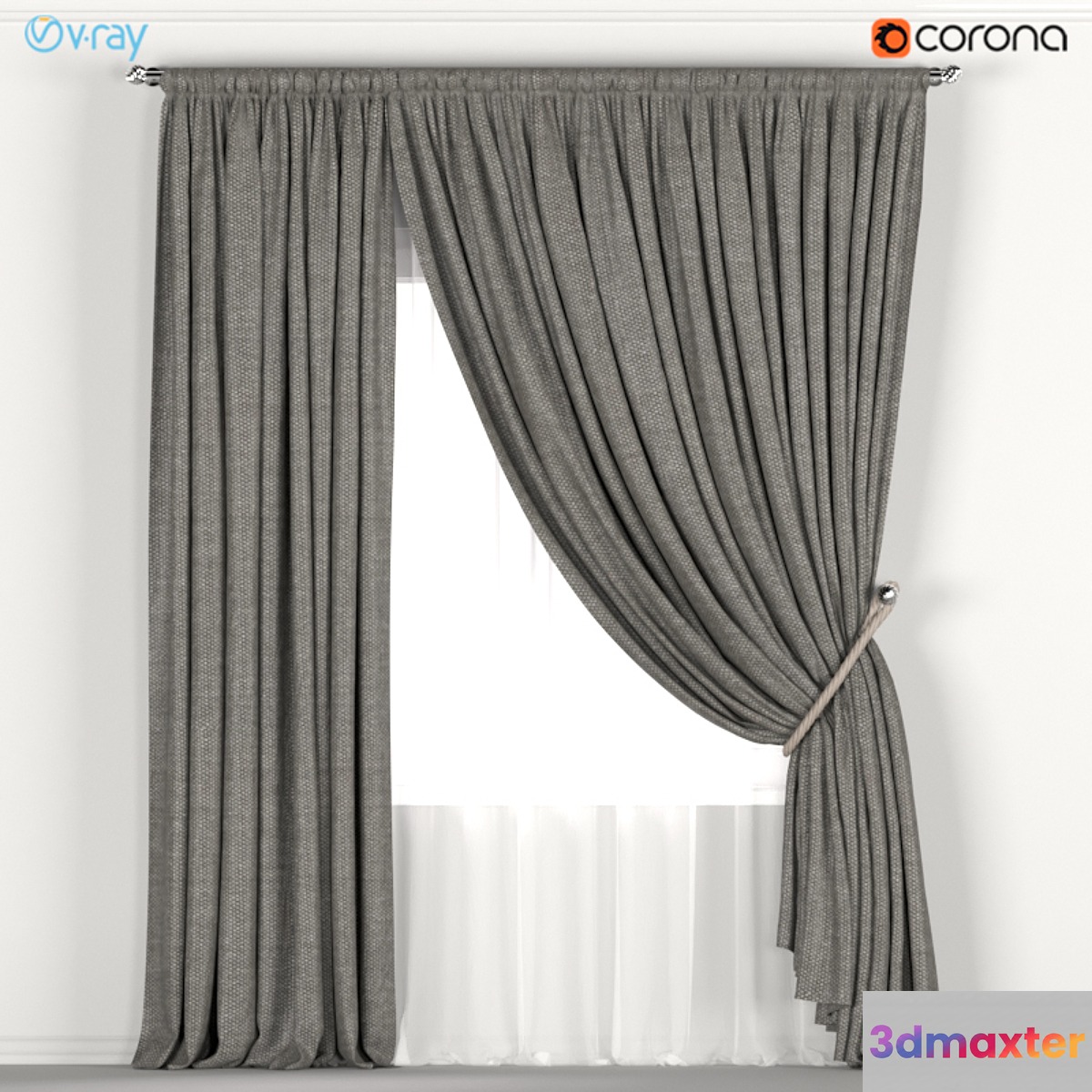 Dark curtains with a garter on the rope and tulle.