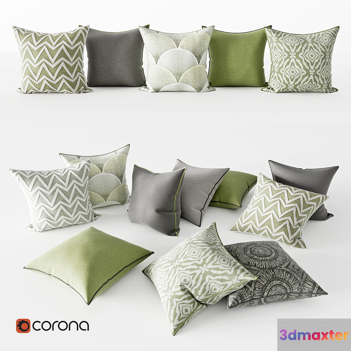Decorative Pillows | Gray and Green Set
