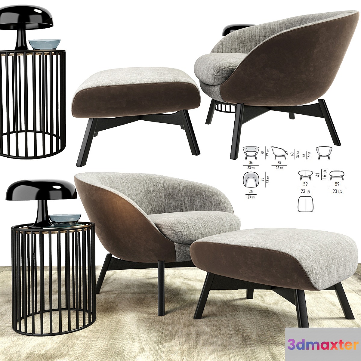 Minotti Russell Arm Chair With Ottoman And Table - No.3