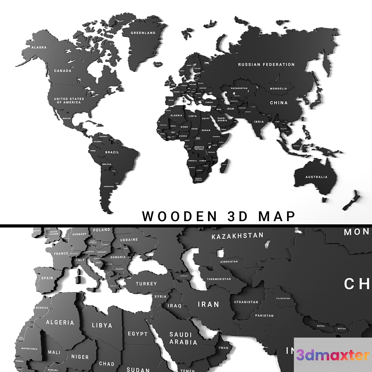 Wooden panel - world map 3