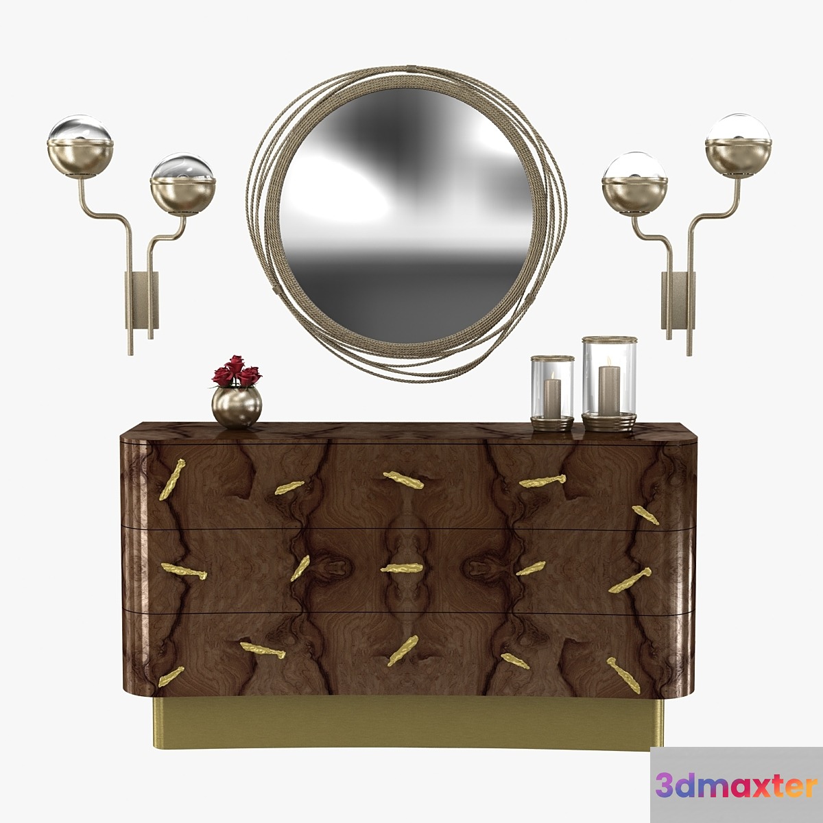 Brabbu kayan mirror niku wall lamp and baraka chest 3D model