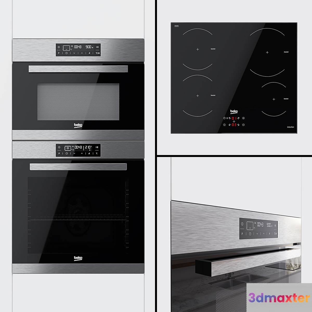 Beko - oven BIM32400 compact oven BQW12400 and hob HII64400AT 3D Max