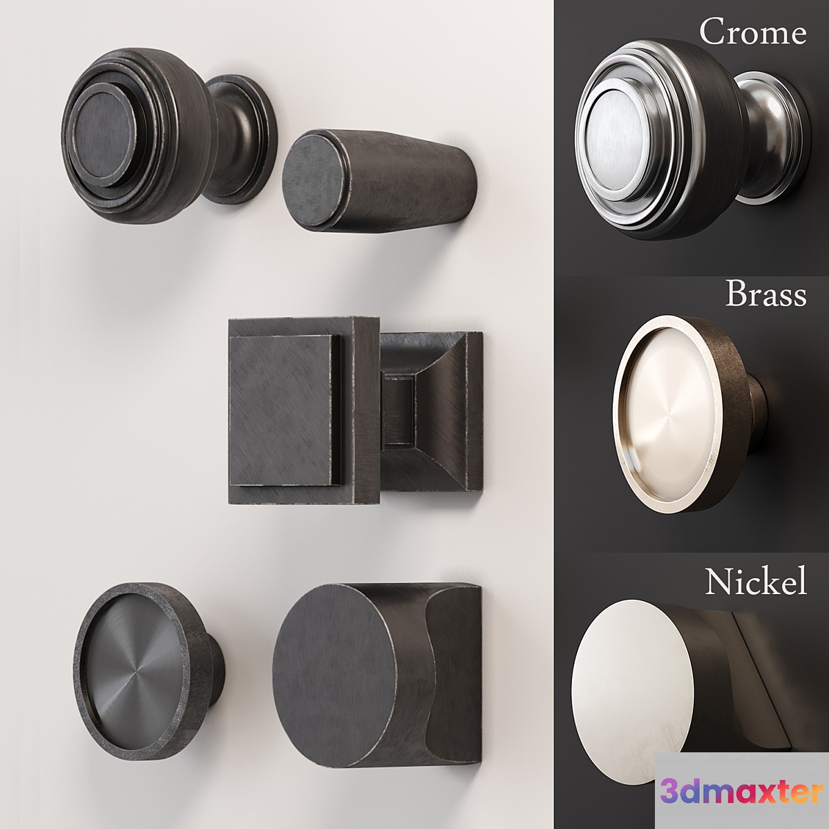 A set of furniture handles (buttons) - No.2 3D Max