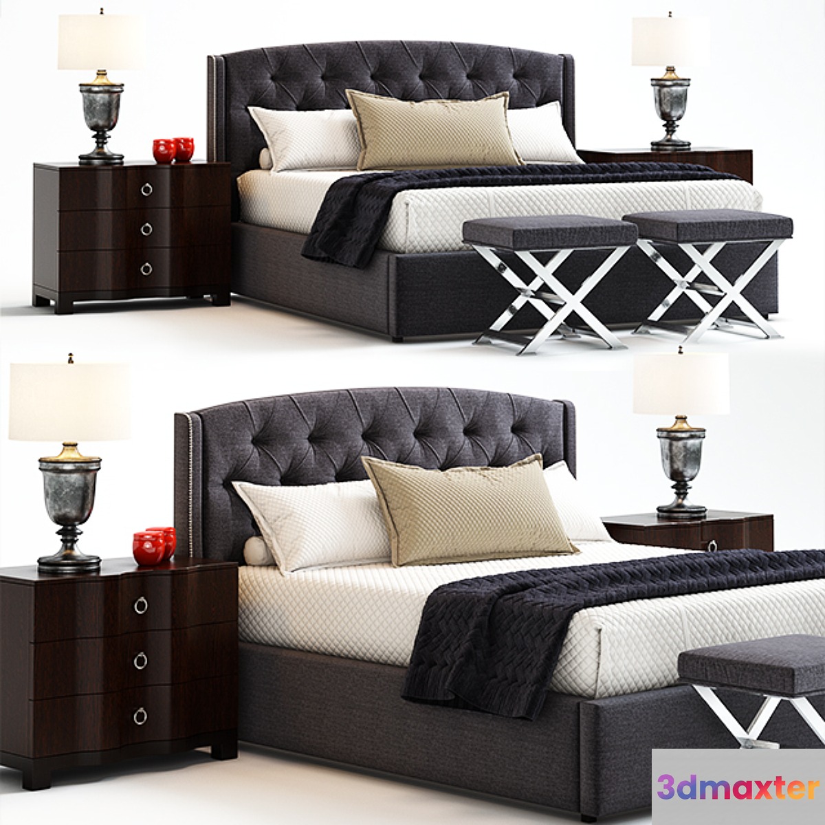Jordan Button-Tufted Wing Bed