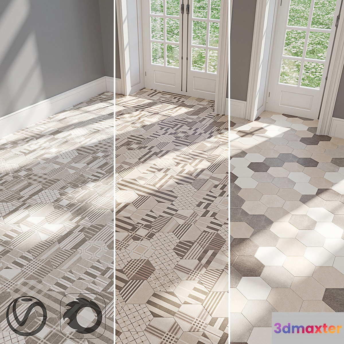 EQUIPE Hexatile _ Cement _ GEO Gray _ GEO Sand _ Black _ Gray _ Mink _ Mud _ Sand _ White 3D Max