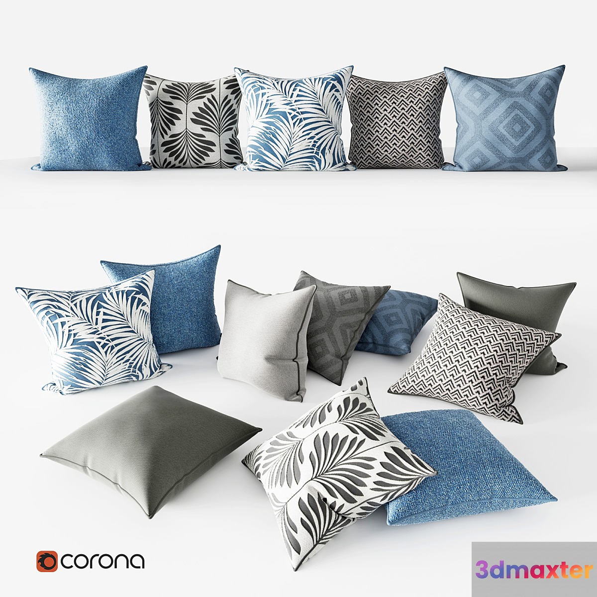 Decorative Pillows | Gray and Blue Set 3D Max
