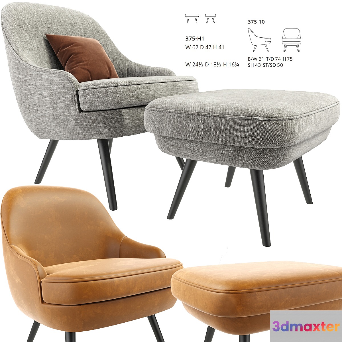 375 walter knoll Armchair With Ottoman 3D Max