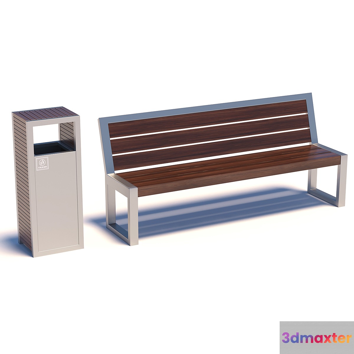Street bench with trashcan