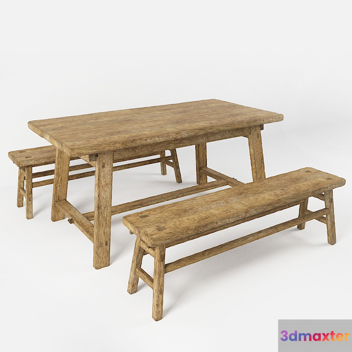 A table and a bench in the style of country. Table and bench in rustic style 3D Max
