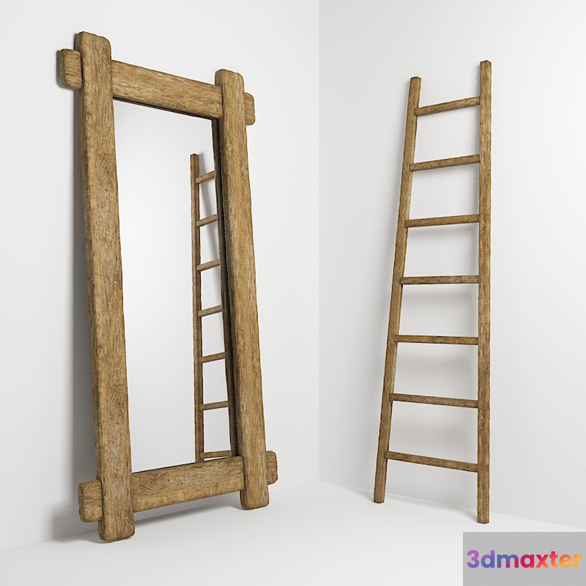 Mirror and stepladder in the style of country. Mirror and ladder in rustic style