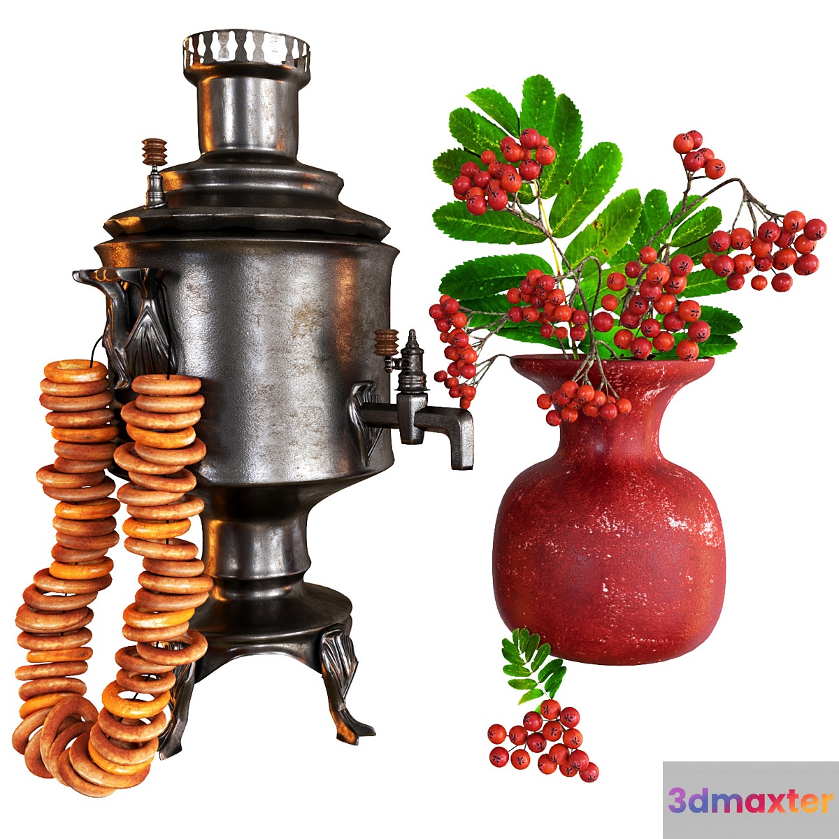 Samovar with bagels 3D Max