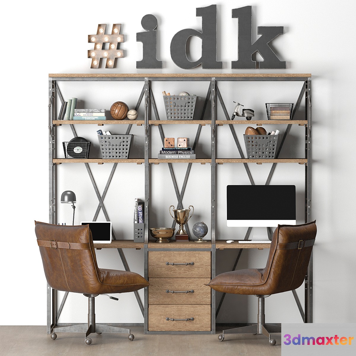 FRENCH LIBRARY DOUBLE DESK WITH DRAWERS 3D Max
