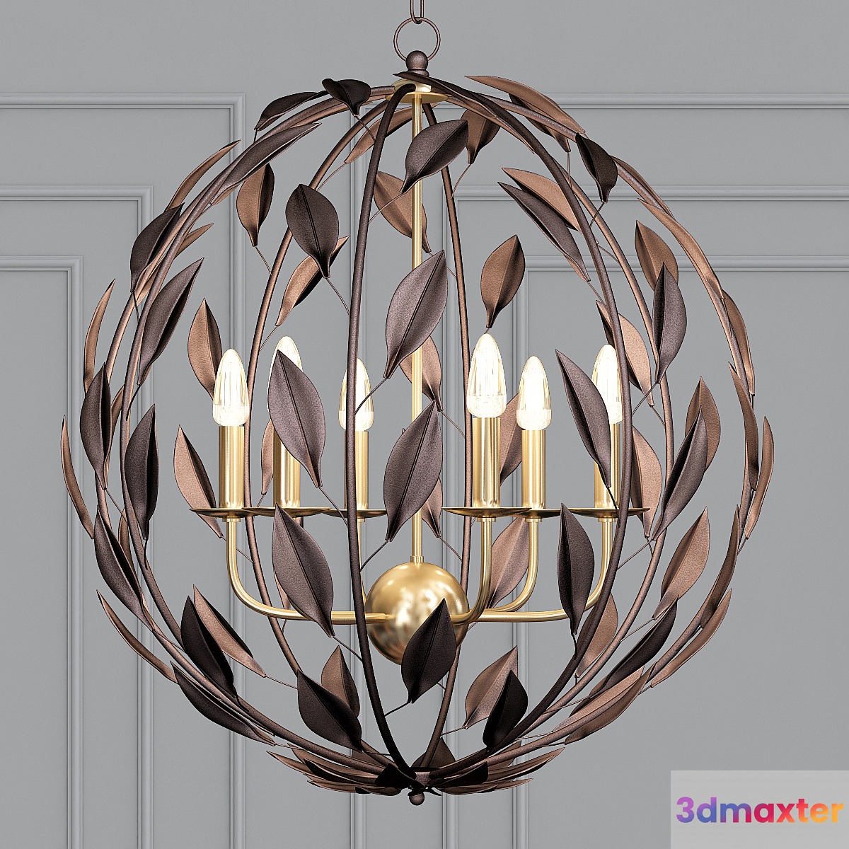 Broche 6-Light English Bronze and Antiqued Gold Sphere Chandelier 3D Max