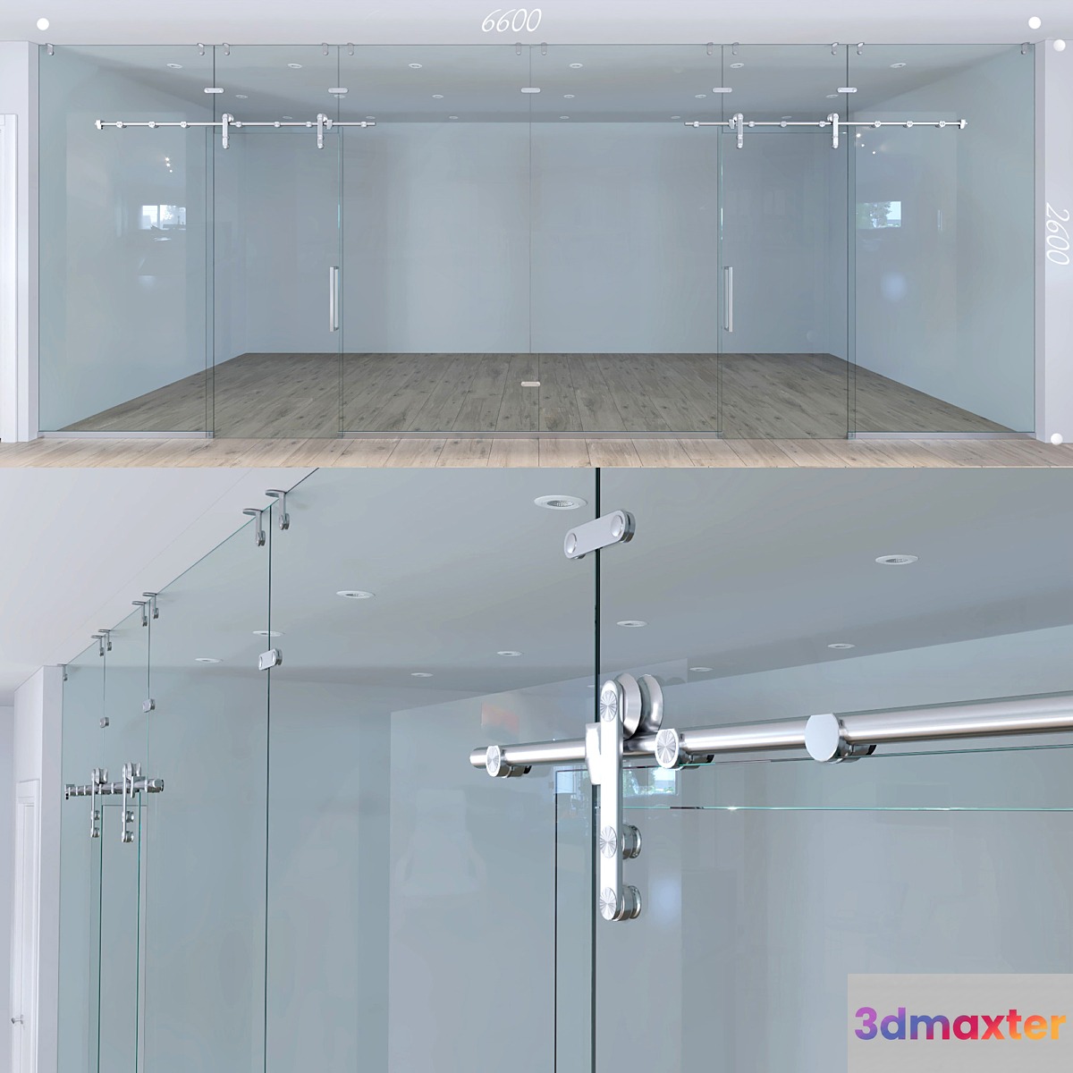 Glass partition with sliding doors - 1 3D Max