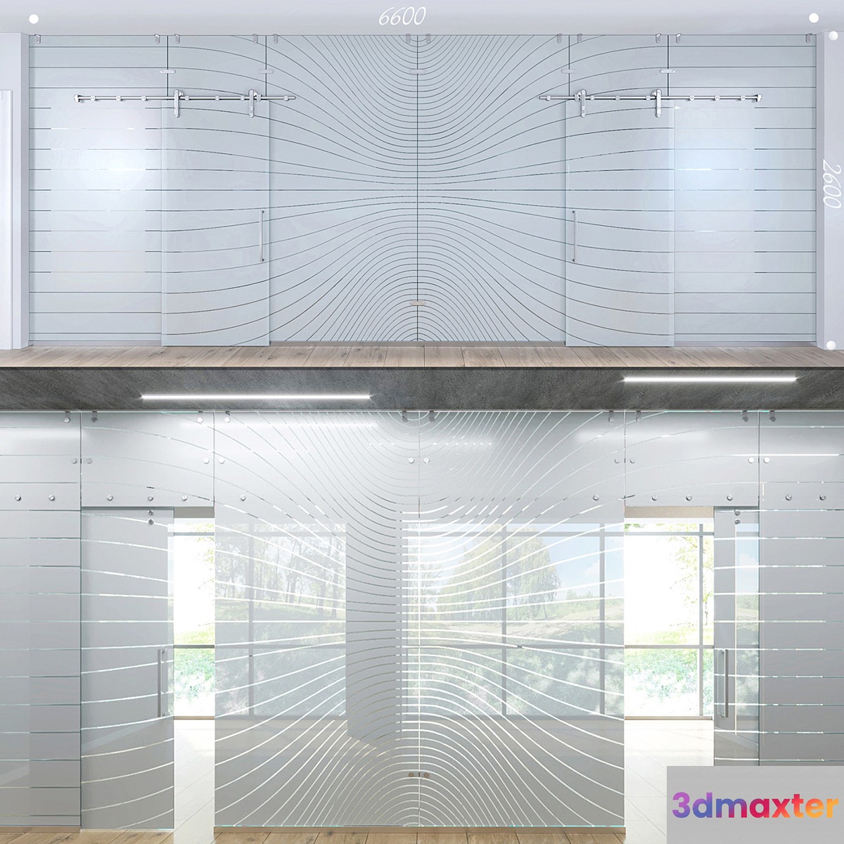 Glass partition with sliding doors - 3