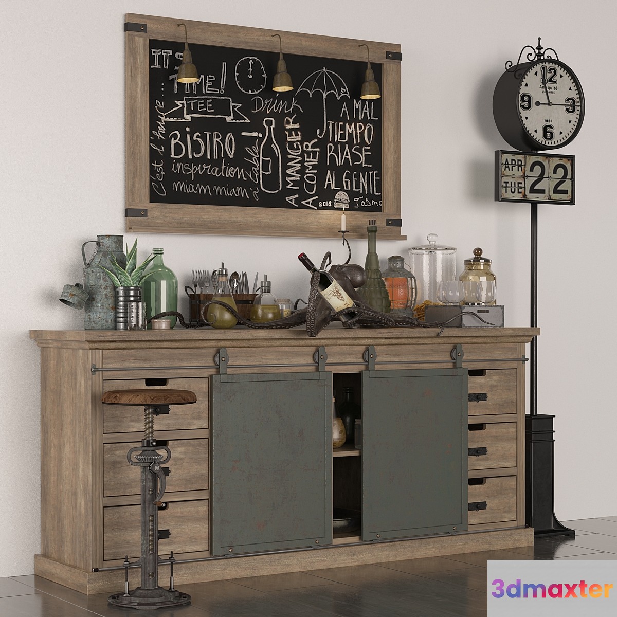 Buffet en manguier massif 3D Max