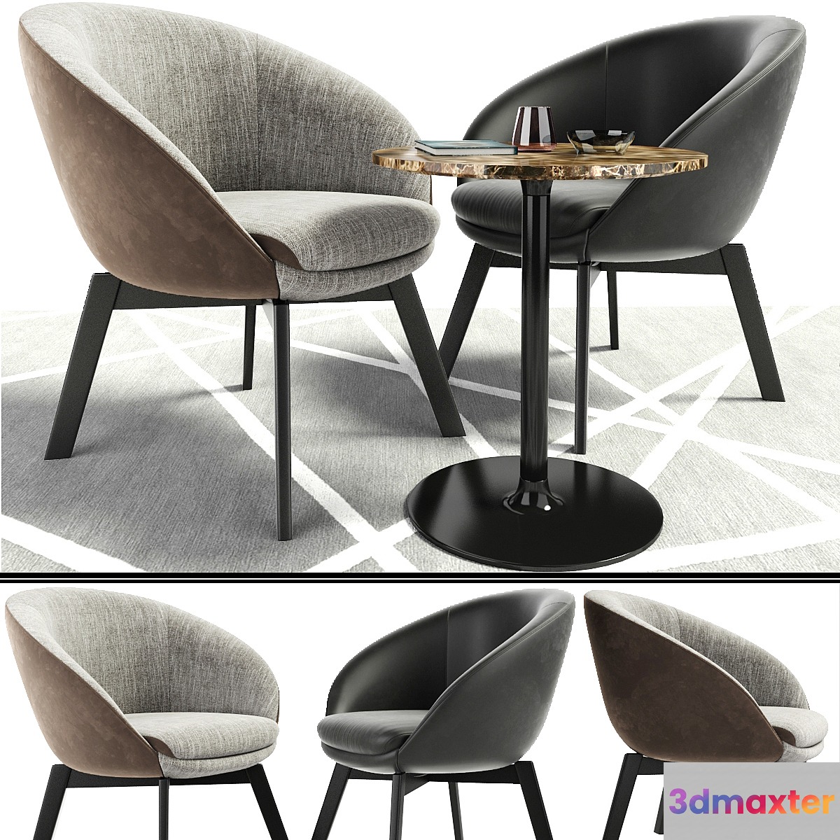 Minotti Russel Lounge Chair With Oliver Table 3D Max