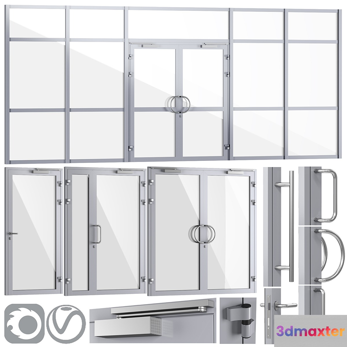 Glass fire doors and partitions a set of handles - No.2