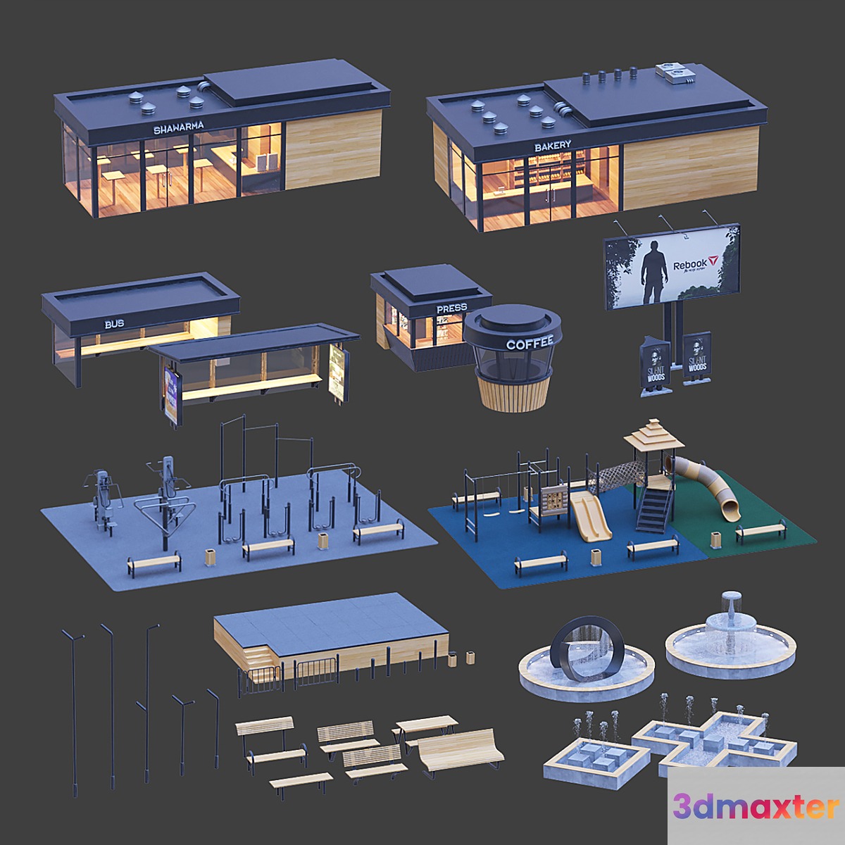Set of elements of urban style
