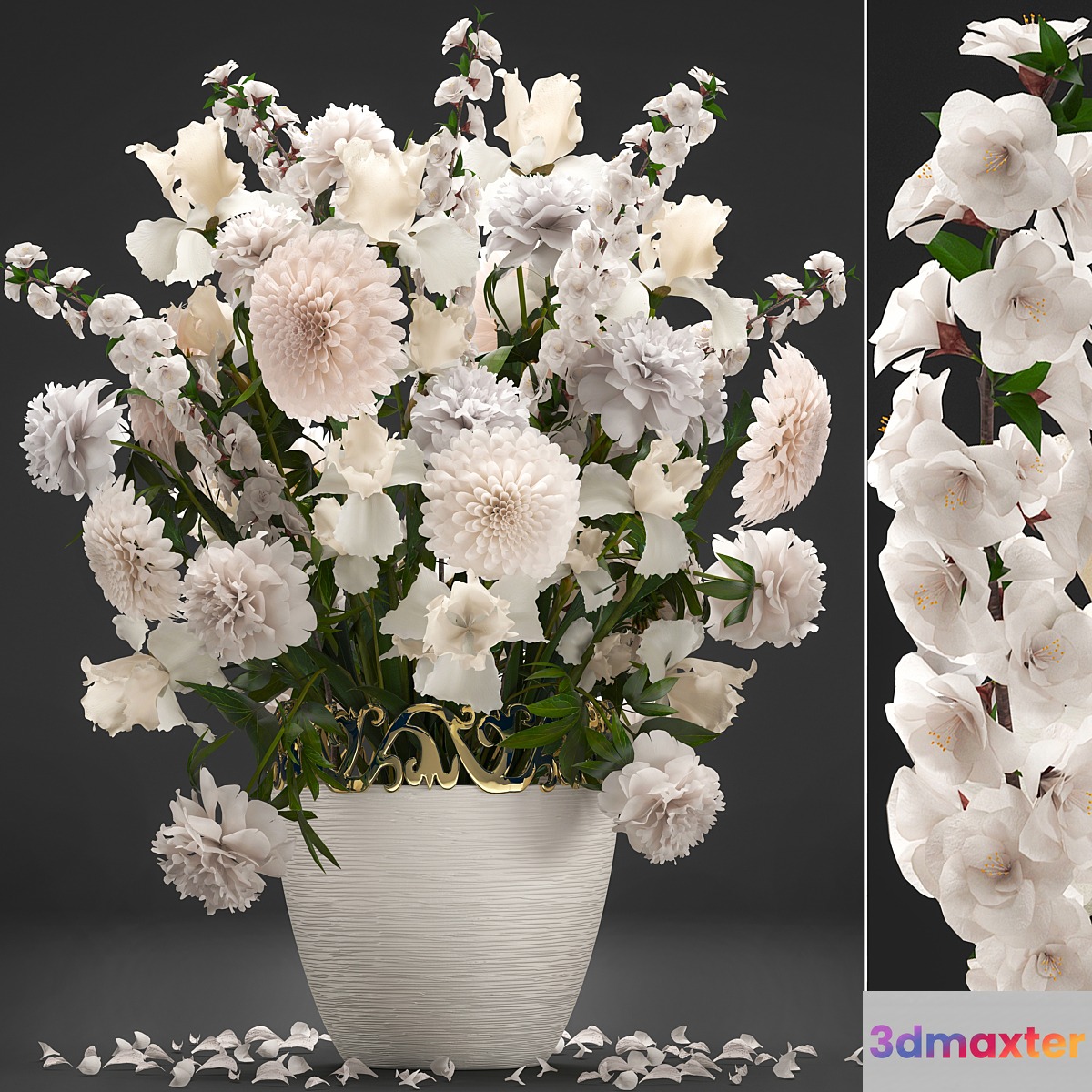 A bouquet of flowers 68. White flowers peonies Dahlias Iris Spring bouquet classic vase 3D Max