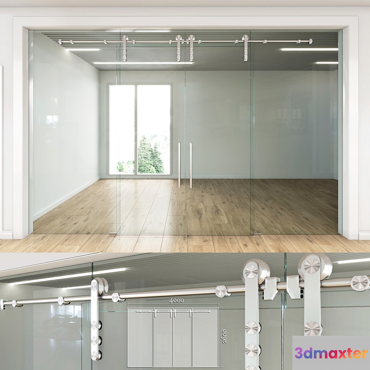 Glass partition with sliding doors - 4 - No.2