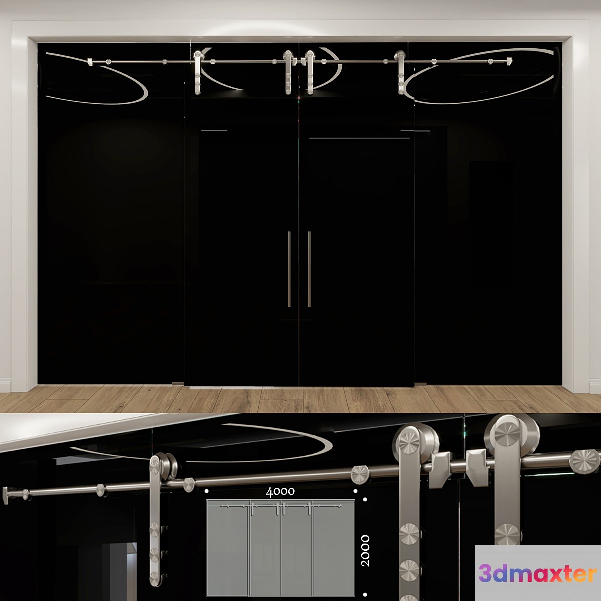 Glass partition with sliding doors - 5 3D Max