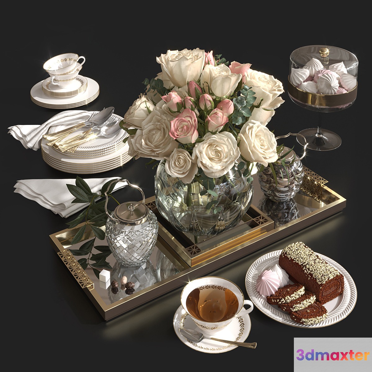 Roses and tea. 3D Max