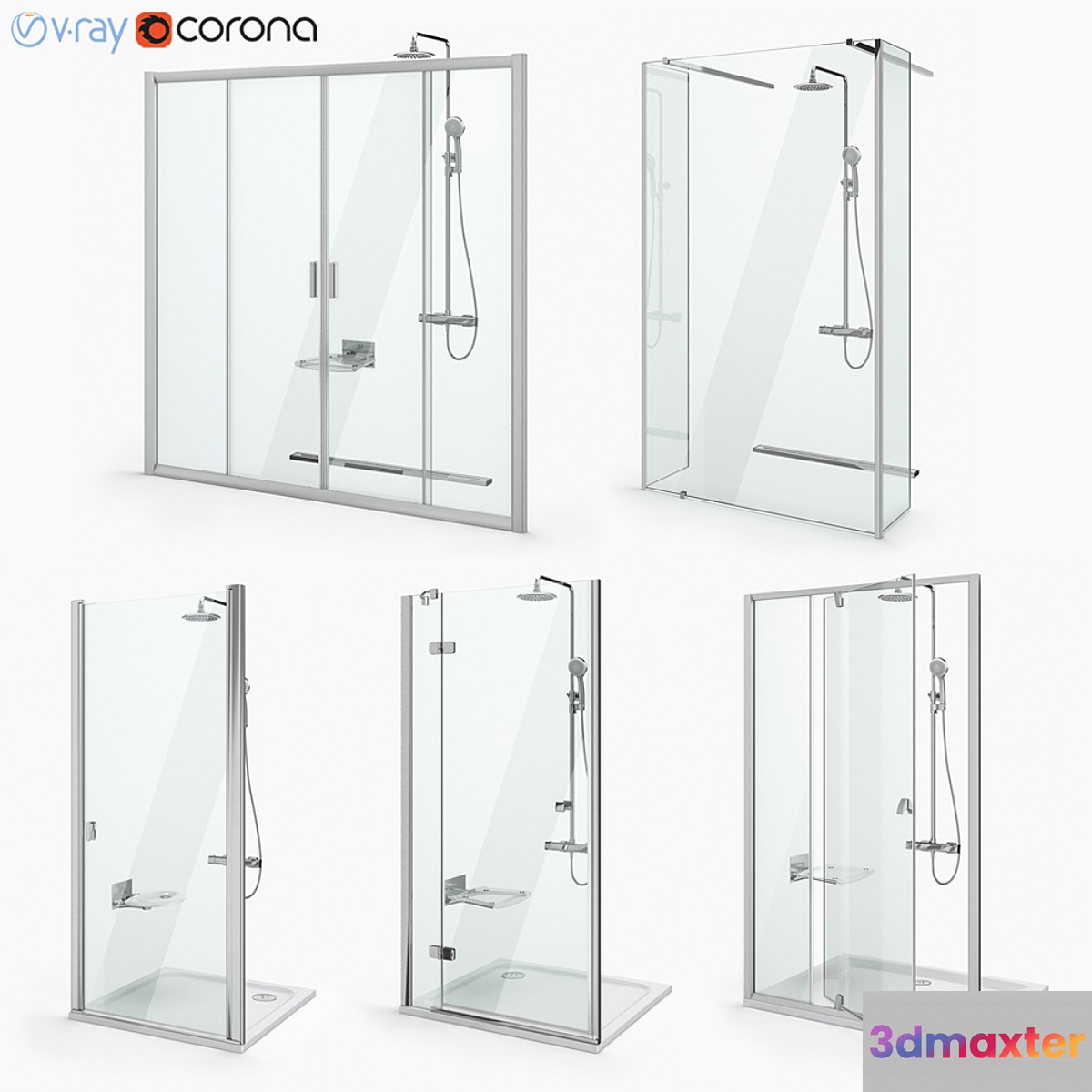 Set of shower doors Ravak set 20 3D Max