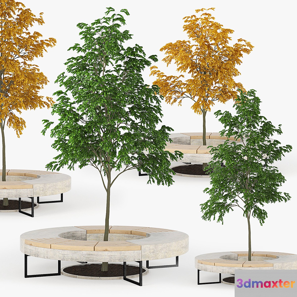 Tree Flowerbed green yellow 3D Max