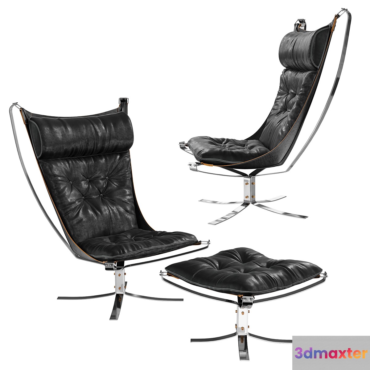 Falcon Chrome Chair & Ottoman 3D Max