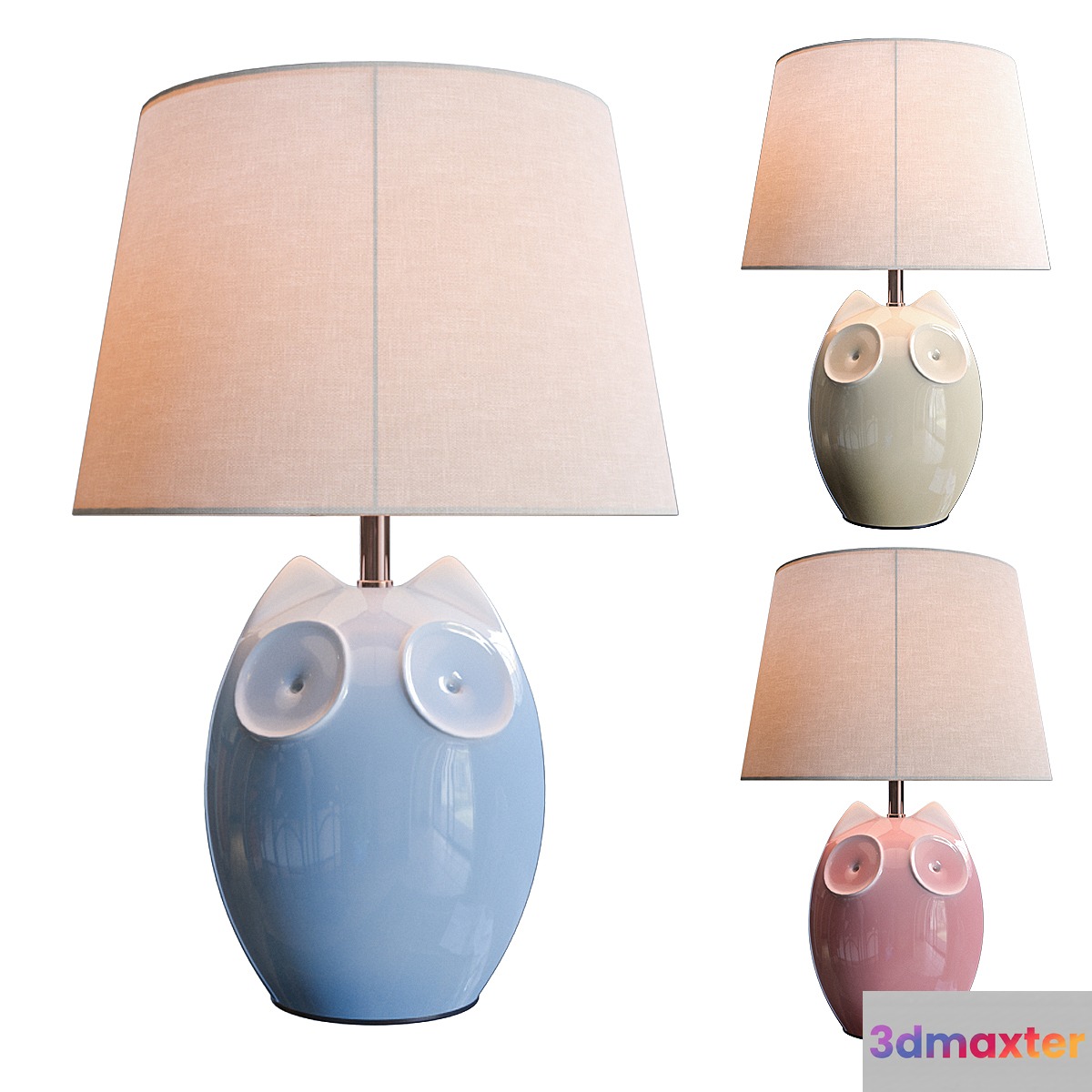 Lighting and Interiors - Hector Owl Table Lamp (blue cream pink)
