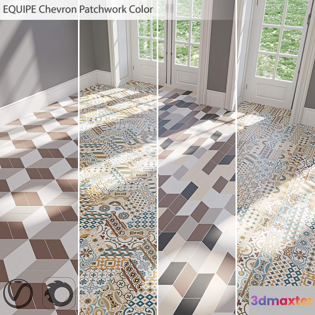 EQUIPE Chevron _ Patchwork Color _ Blanco _ Crema _ Gris _ Marron _ Negro