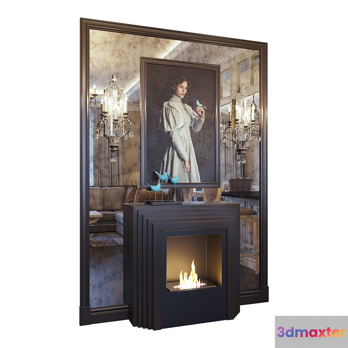 Fireplace sconce picture decor and mirror panel (Fireplace sconce Gianna picture and decor Blue dark YOU) 3D Max