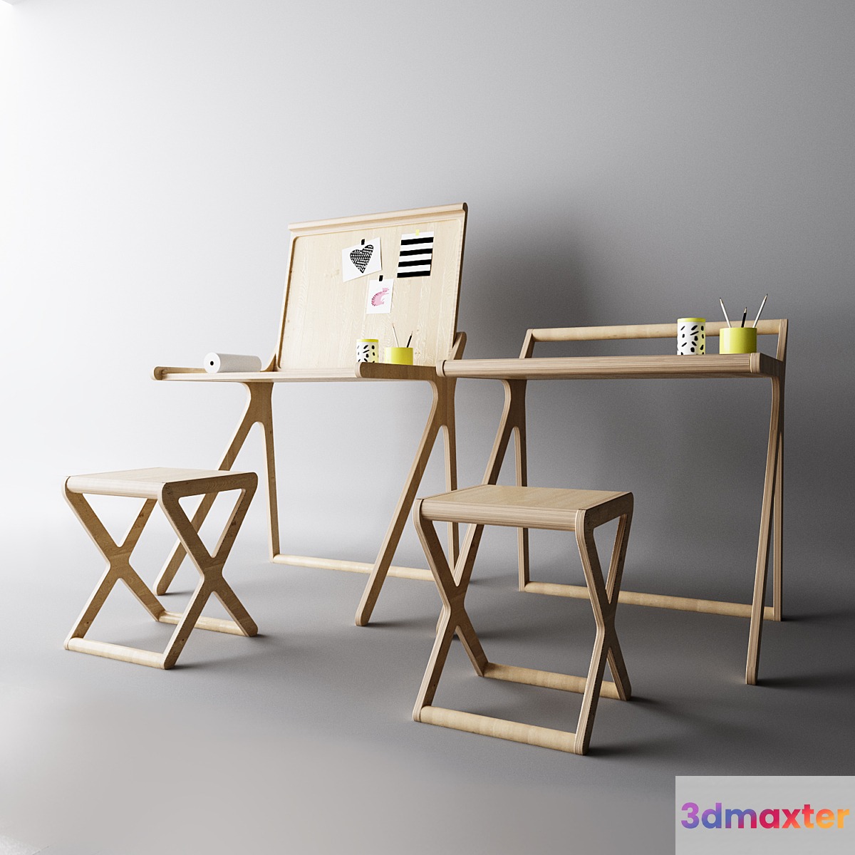 Children's table with a folding table top 3D Max