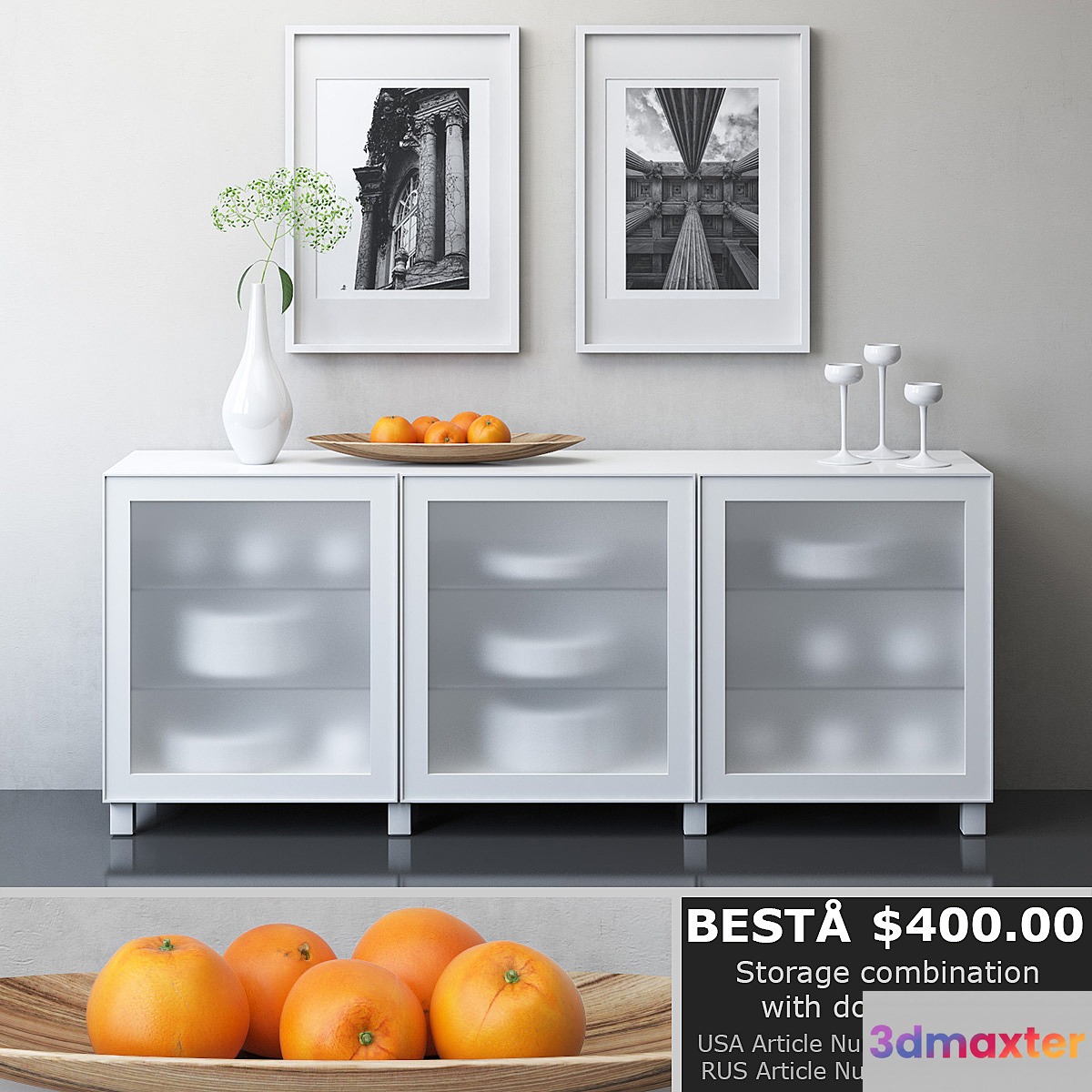 IKEA BESTA Storage combination with doors Glassvik white frosted glass