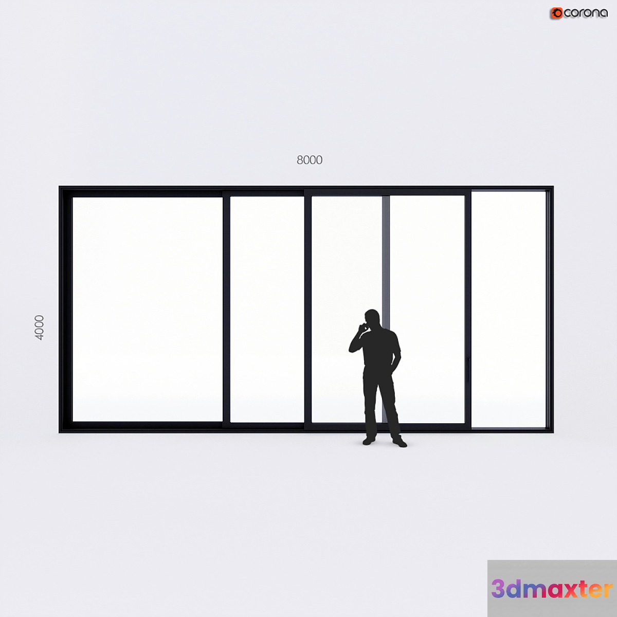 Sliding stained glass window Alumil large size 3 sash 3D Max
