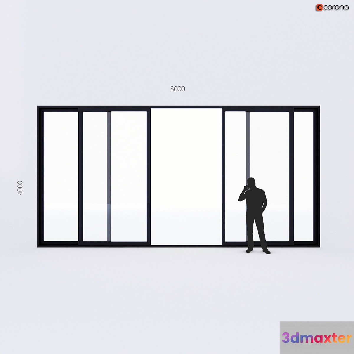 Extendable stained glass window Alumil large size 4 sash 3D Max