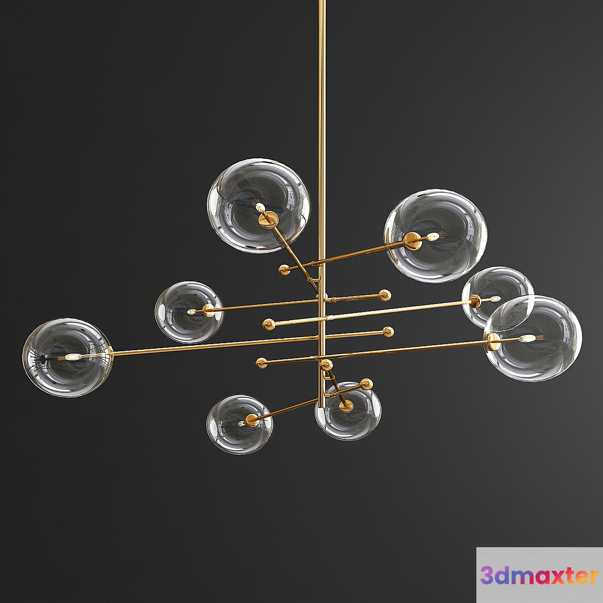 Glass Globe Mobile 8 Arm Chandelier - Gold 3D Max