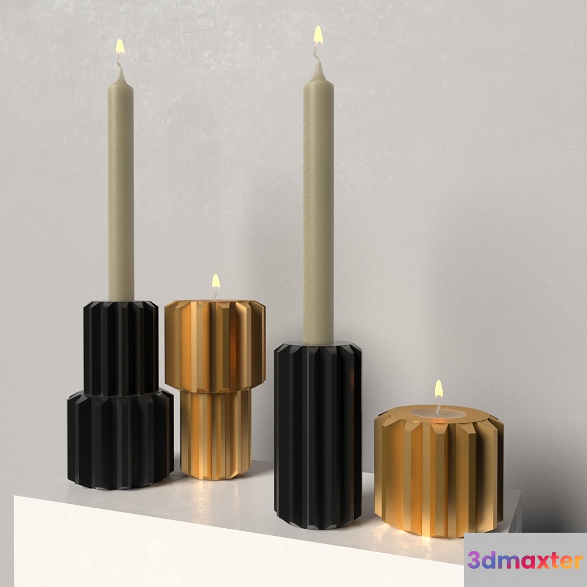Decorative set of candles Gear Candle holder graphite black _ gold by New Works 3D Max