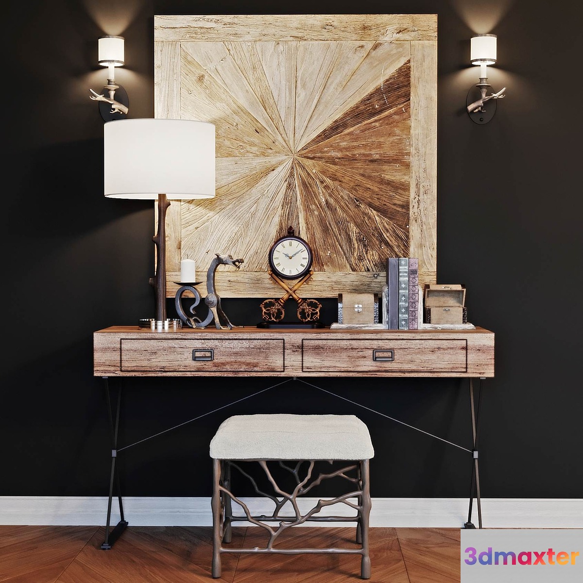 Caracole stool & LoftDesigne console with decor