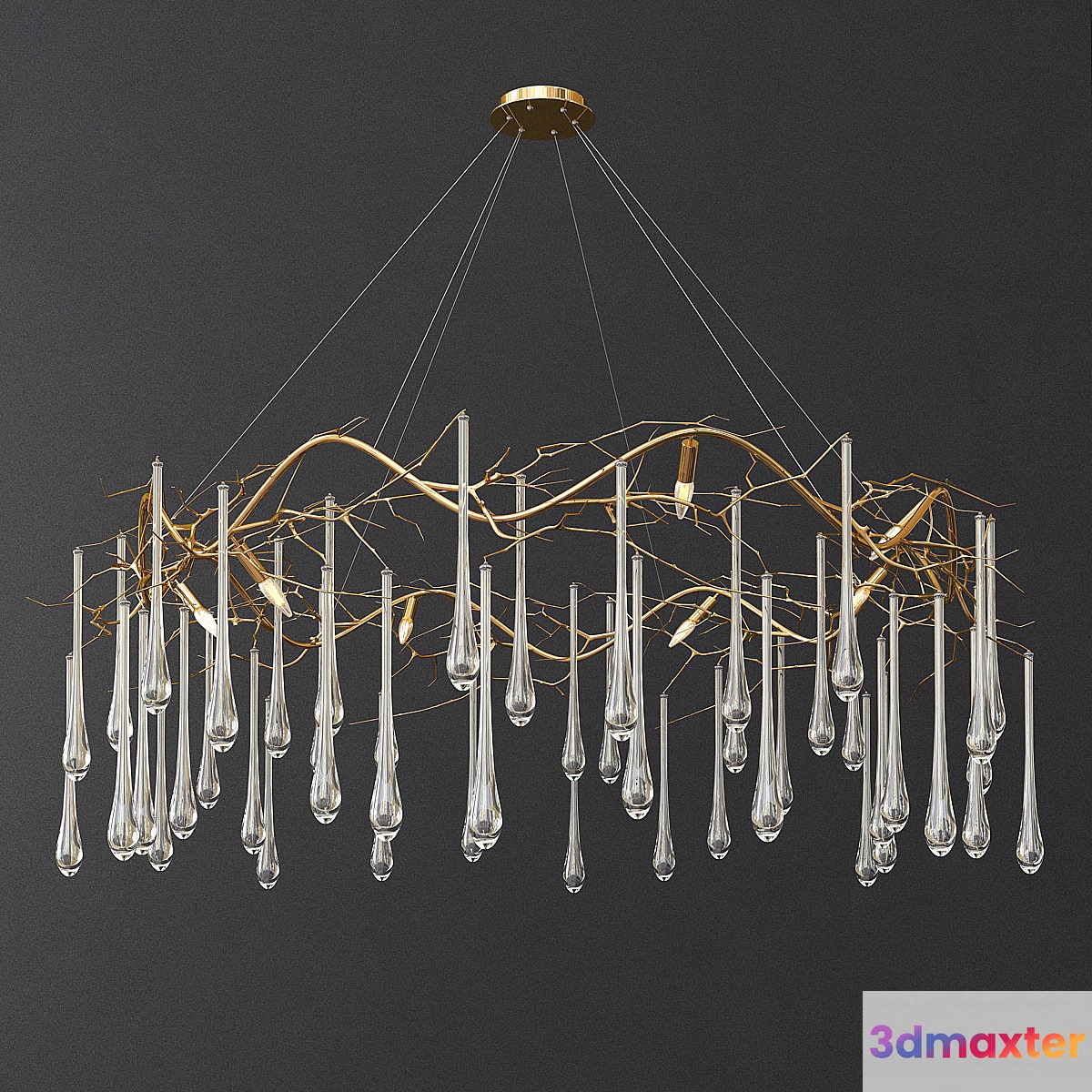Brass and Glass Teardrop Chandelier - No.2 3D Max
