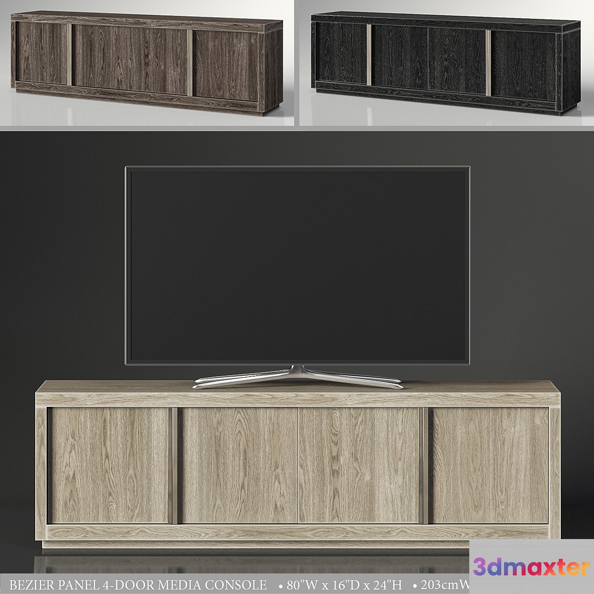BEZIER PANEL 4-DOOR MEDIA CONSOLE 3D Max