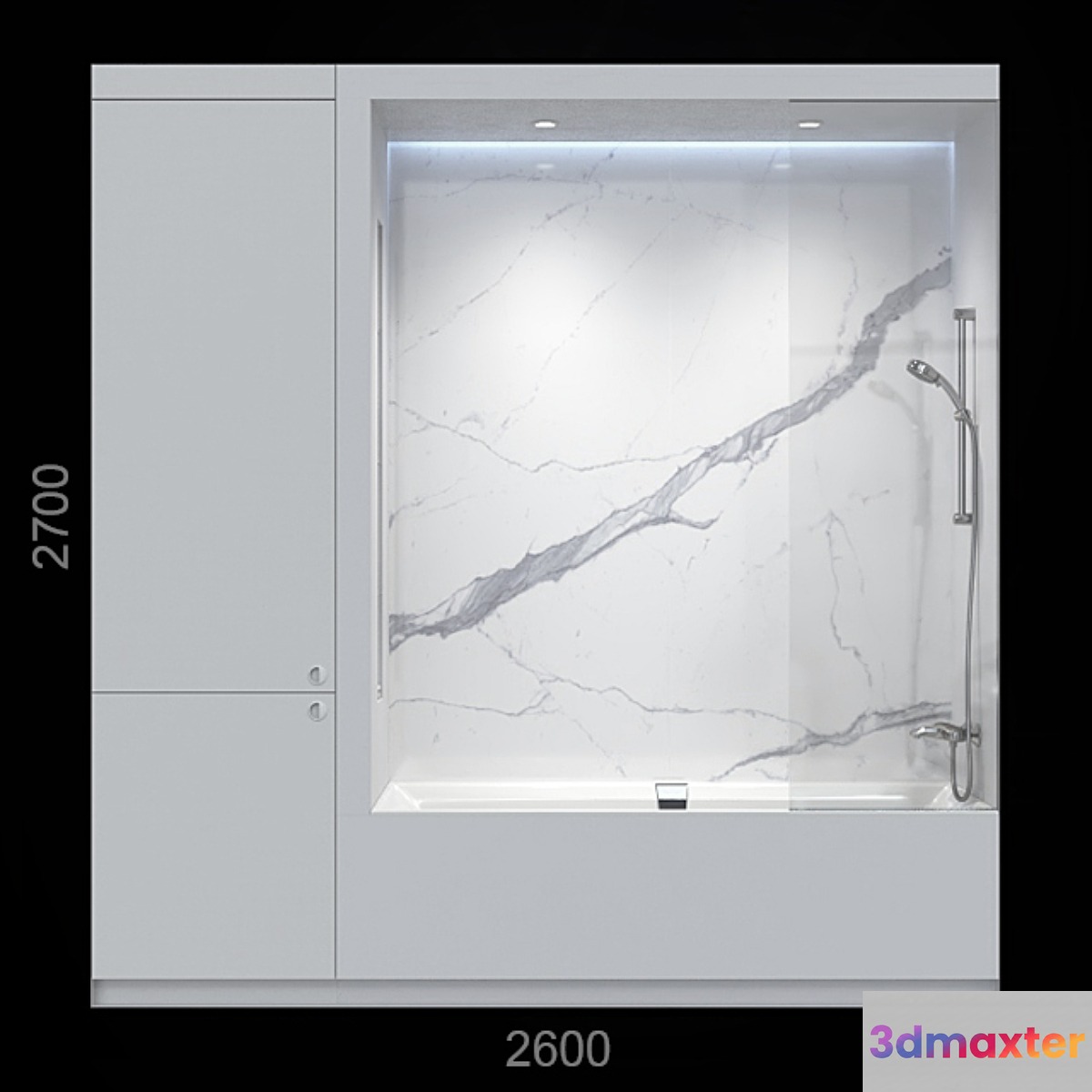 White bathroom with closet. 3D Max